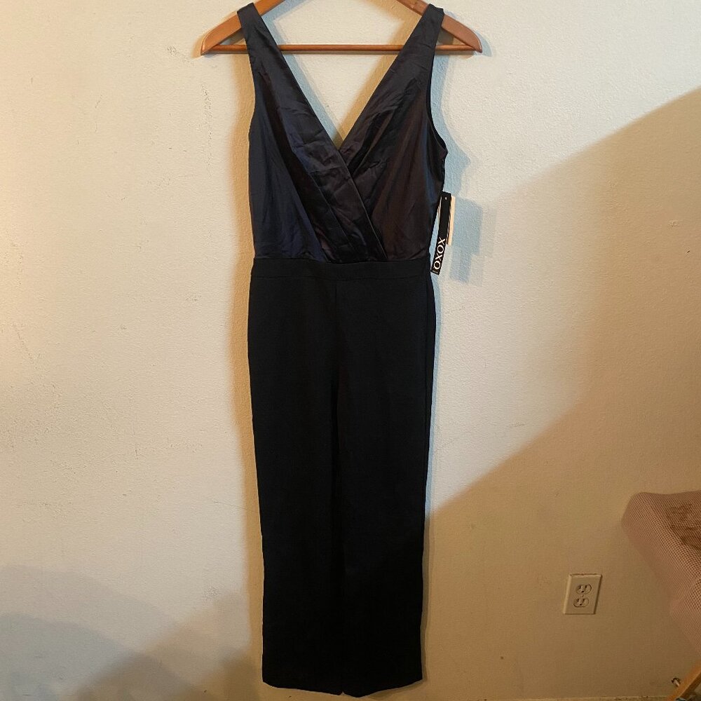 XOXO SMALL BLACK SLEEVELESS MIXED-MEDIA JUMPSUIT